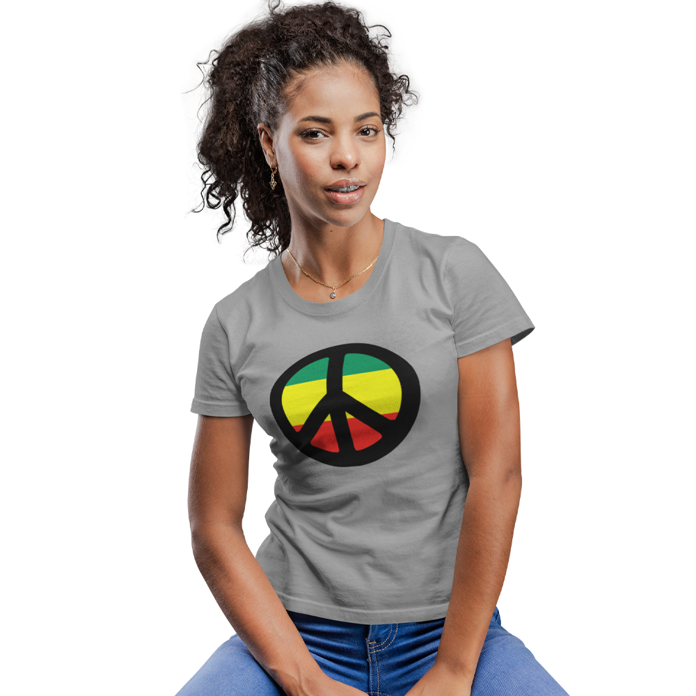 Unisex Heavyweight T Shirt - Peace Sign (Red, Yellow, Green)